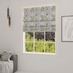 Roman blind in modern natural matte with plant pattern of leaves