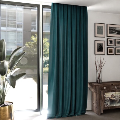 Moderner Vorhang für das Wohnzimmer, Samt, weicher Griff, Türkis-Teal 