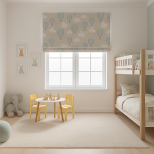 Kinderzimmer mit Gardinen und Raffrollos